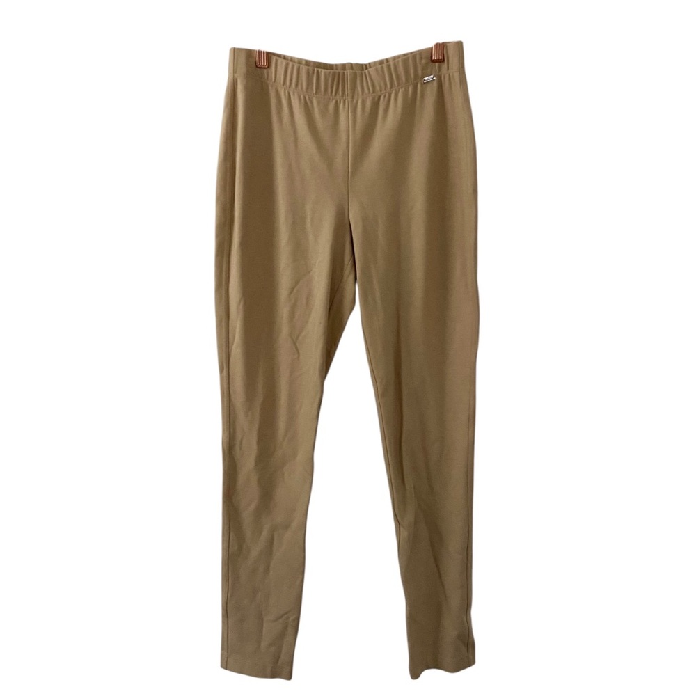 St. John Ponte Knit Pull On Tapered Leg Pants Khaki Tan Small